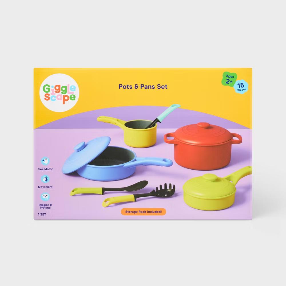 Pots & Pans Set - Creativity & Problem Solving, Fine Motor Skills, 16-Piece Plastic Set - Image 3