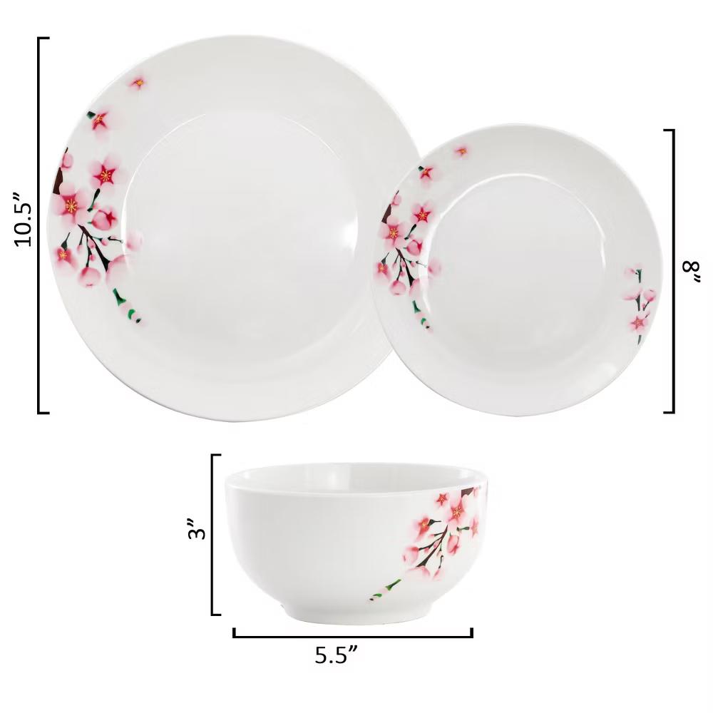 Tamara Cherry Blossom Porcelain Dinnerware Set in White and Pink - Image 8