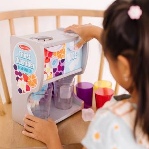 Thirst Quencher Wooden Drink Dispenser Pretend Play Set With Cups, Juice Inserts, Ice Cubes