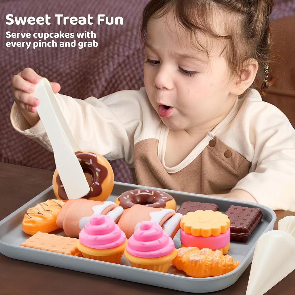 Toddler Pretend Play Bakery Set - 17PCS Kitchen Toys with Cookies, Tray & Money for Learning Imagination, Christmas Birthday Gift for Boys Girls - Image 7