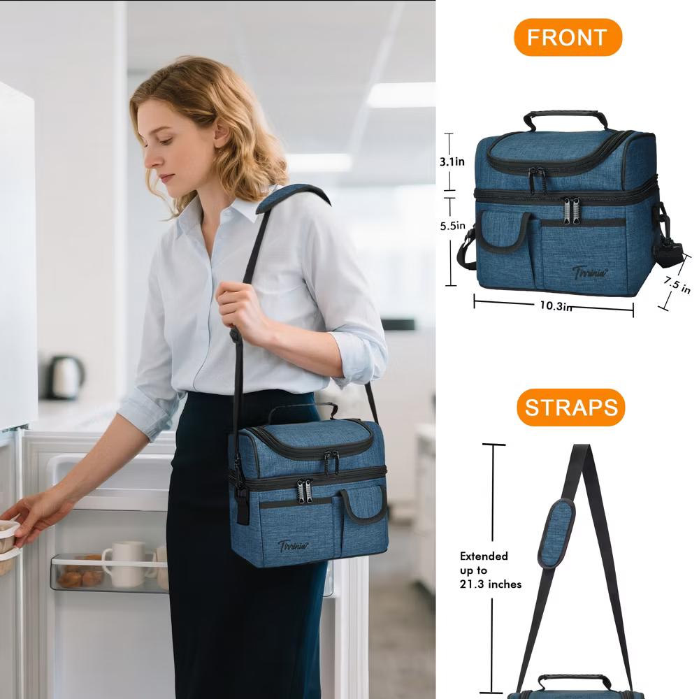 Dual Compartment Insulated Lunch Bag, Leakproof Lunch Tote with Front Pocket, Insulated Lunch Cooler Bag with Back Mesh Pocket - Image 21