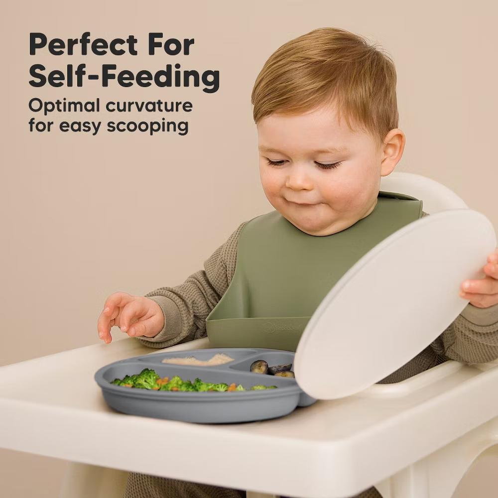 3-Pack Prep Suction Plates with Lids, 100% Silicone Baby Plates with Lid, BPA-Free Kids Divided Toddler Plates - Image 30