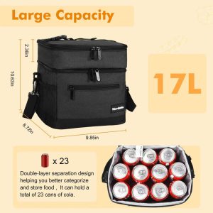 Adult Lunch Bag with Water Pockets, Insulated Dual Compartment Lunch Tote with Zipper Pocket, Leakproof Lunch Box for Men Women