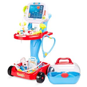 Play Doctor Kit for Kids, Pretend Medical Station Set with Carrying Case, Mobile Cart - Blue