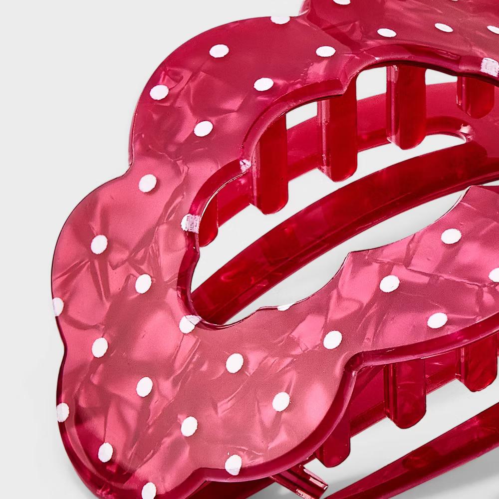 Scallop Polka Dot Print Shovel Claw Hair Clip - Magenta - Image 2