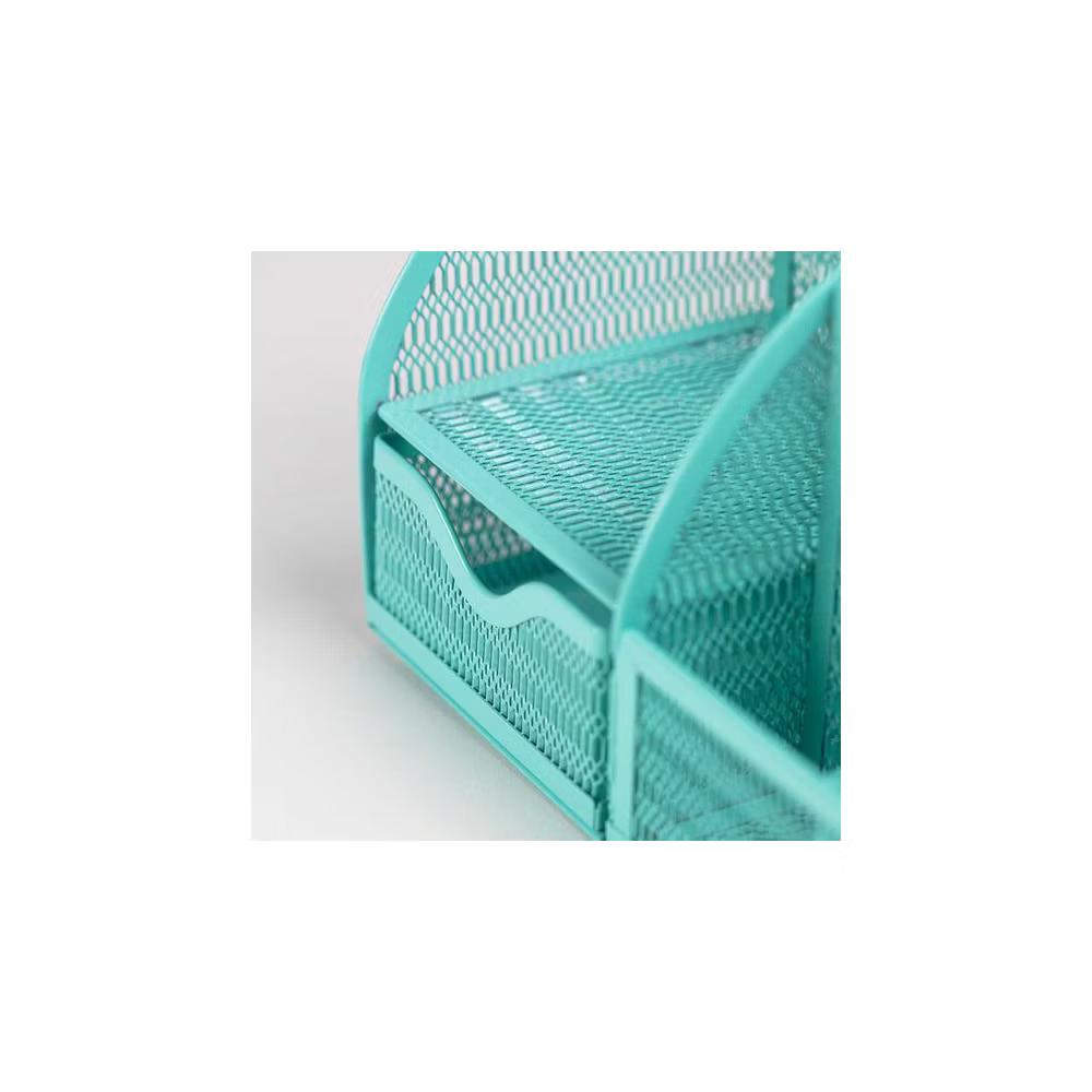 Blu Monaco Desk Organizer with Drawer - Small Metal Mesh Organizer Available in Aqua, Gold, and Pink - Image 7