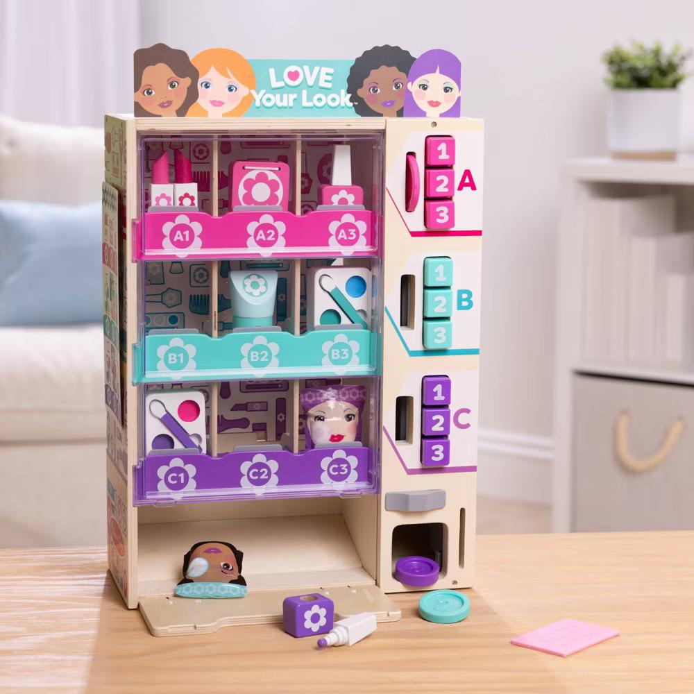 Sort, Stock, Select Beauty Kiosk Vending Machine Play Set, Pretend Makeup Wooden Toy - Image 2