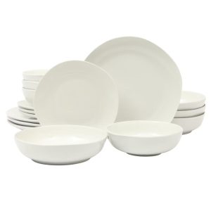 Lindendale 16 Piece Porcelain Ceramic Plates and Bowls Dishes Scratch and Chip Resistant Service for 4 Dinnerware Set - White