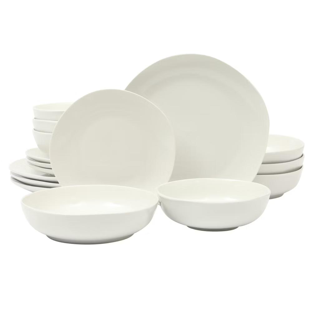 Lindendale 16 Piece Porcelain Ceramic Plates and Bowls Dishes Scratch and Chip Resistant Service for 4 Dinnerware Set - White