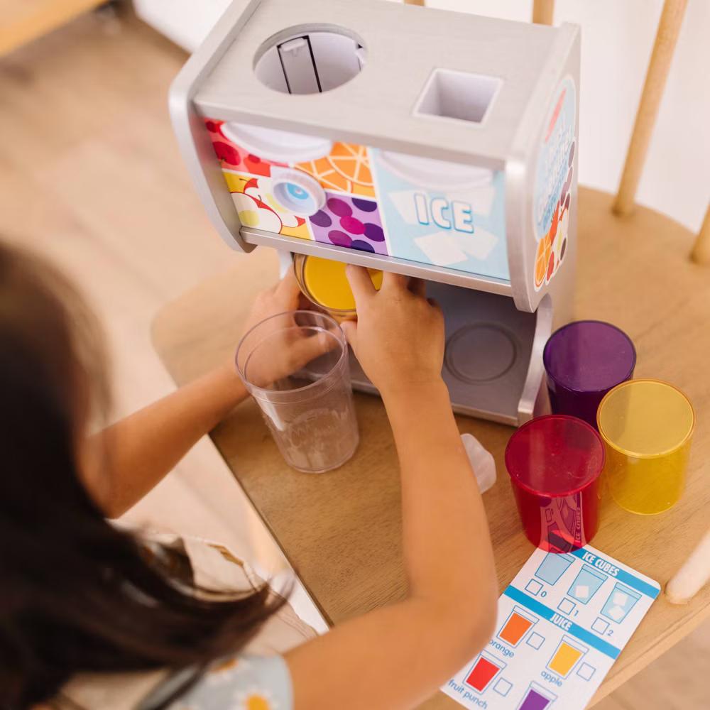 Thirst Quencher Wooden Drink Dispenser Pretend Play Set With Cups, Juice Inserts, Ice Cubes - Image 7