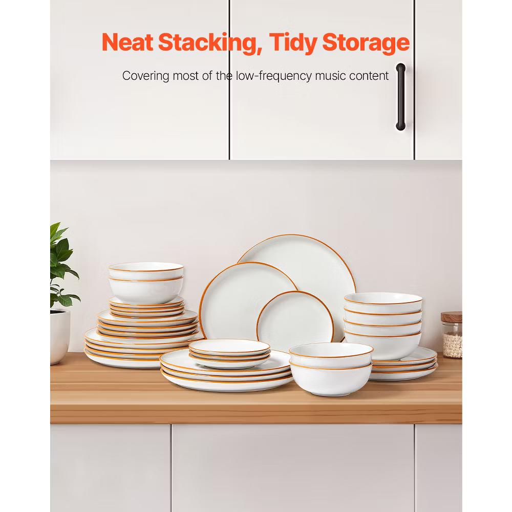 VEVOR Dinnerware Set, Service for 8 (32 PCS), Round Plates and Bowls Sets, Scratch Resistant Ceramic Dinner Ware, White - Image 6