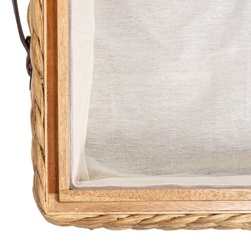 happimess Chett Minimalist Hand-Woven Hyacinth/Wood Underbed Storage Bin with Wheels and Handles - Image 21