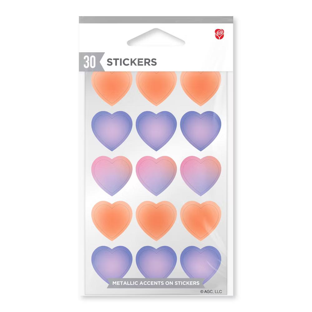 30ct 2 Sheets Heart Stickers or Envelope Seals Pink/Purple/Ombre Hearts - Image 2