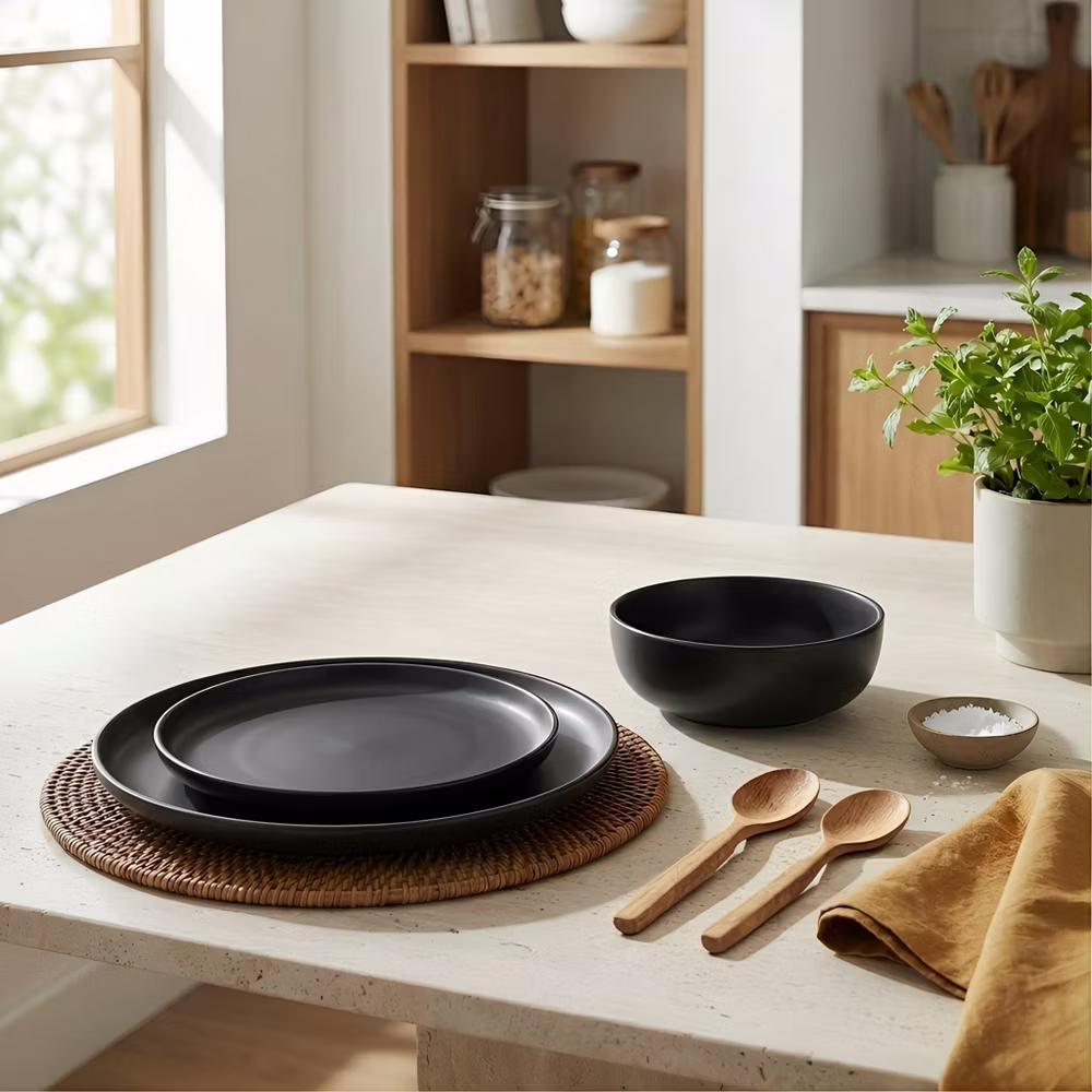 12-Piece Stoneware Dinnerware Set with Mugs, Microwave & Dishwasher Safe, Non-Toxic Dish Set, Plate Set, Stackable Matte Glaze Kitchenware for 3 - Image 6