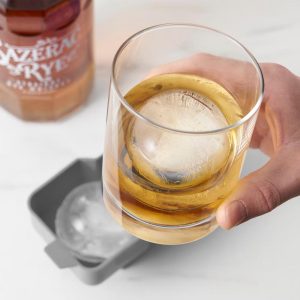 True Sphere Ice Tray, Silicone Mold, Makes Two 2.25” Extra Large Ice Balls for Cocktails, Beverages, Game Night, Bar Gifts, Slow-Melting Spheres, Gray
