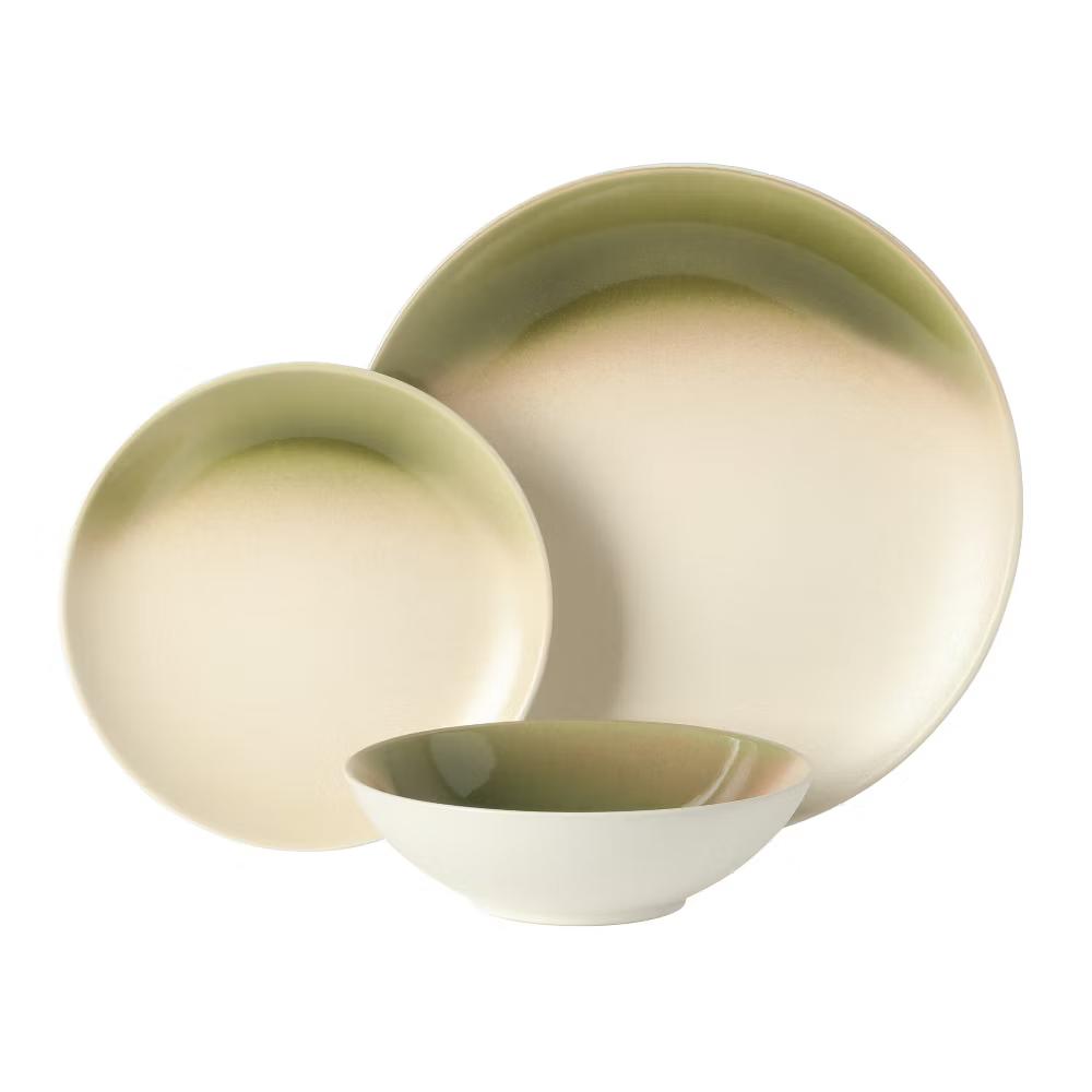 Crescenton Plates and Bowls Sets, 12-Piece Stoneware Dinnerware Sets, Round Reactive Glaze Dish Set, Service for 4 - Image 8