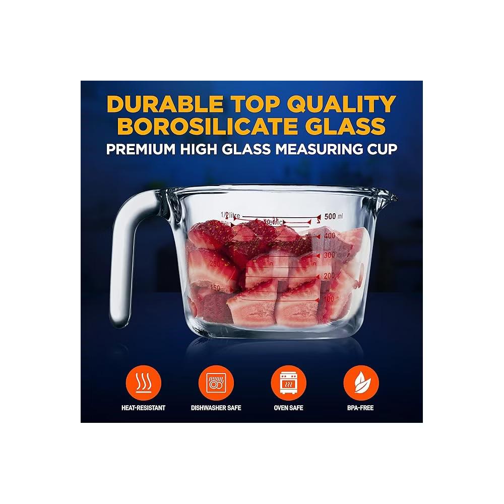 NutriChef High Borosilicate Glass Measuring Cup with Customized Decal Scale, 500 ml - Image 3