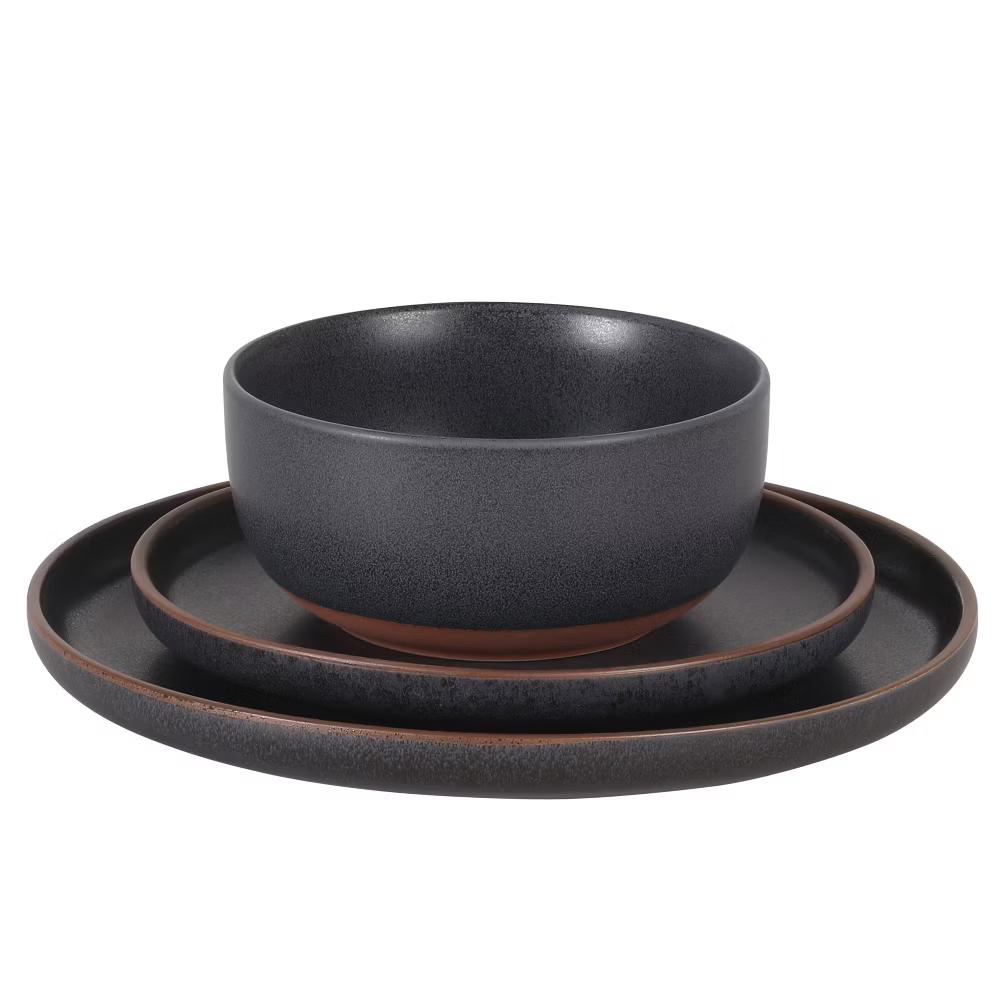 Abbey Circle 12 Piece (Service for 4) Plates and Bowls Reactive Matte Glaze Dishes Stoneware Ceramic Dinnerware Set - Image 11