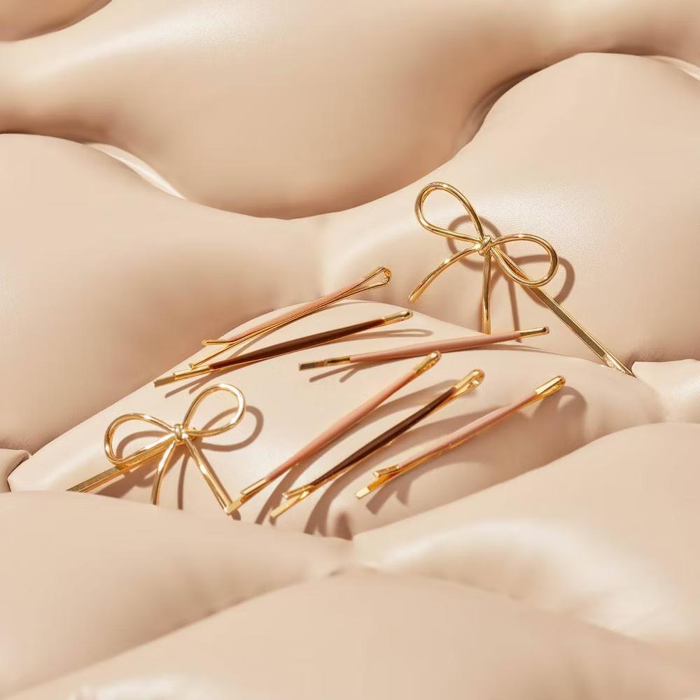 Metal Enamel Puffy & Bow Bobby Pins - 8pc - Rosewood: Hair Styling, Securing Hair, All Hair Types, Steel - Image 3