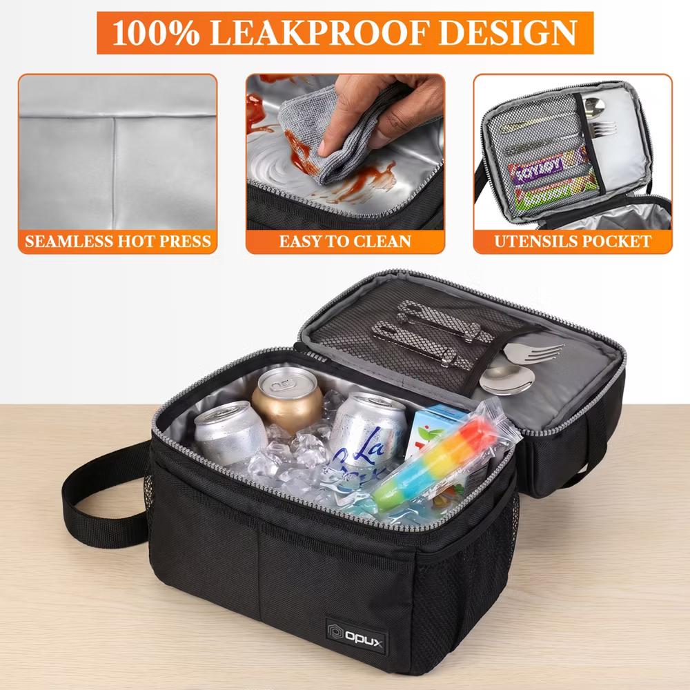 Double Decker Lunch Box Men Women, Insulated Leakproof Cooler Bag Adult Work, Dual Compartment Pail Tote Boys Girls Kids - Image 8