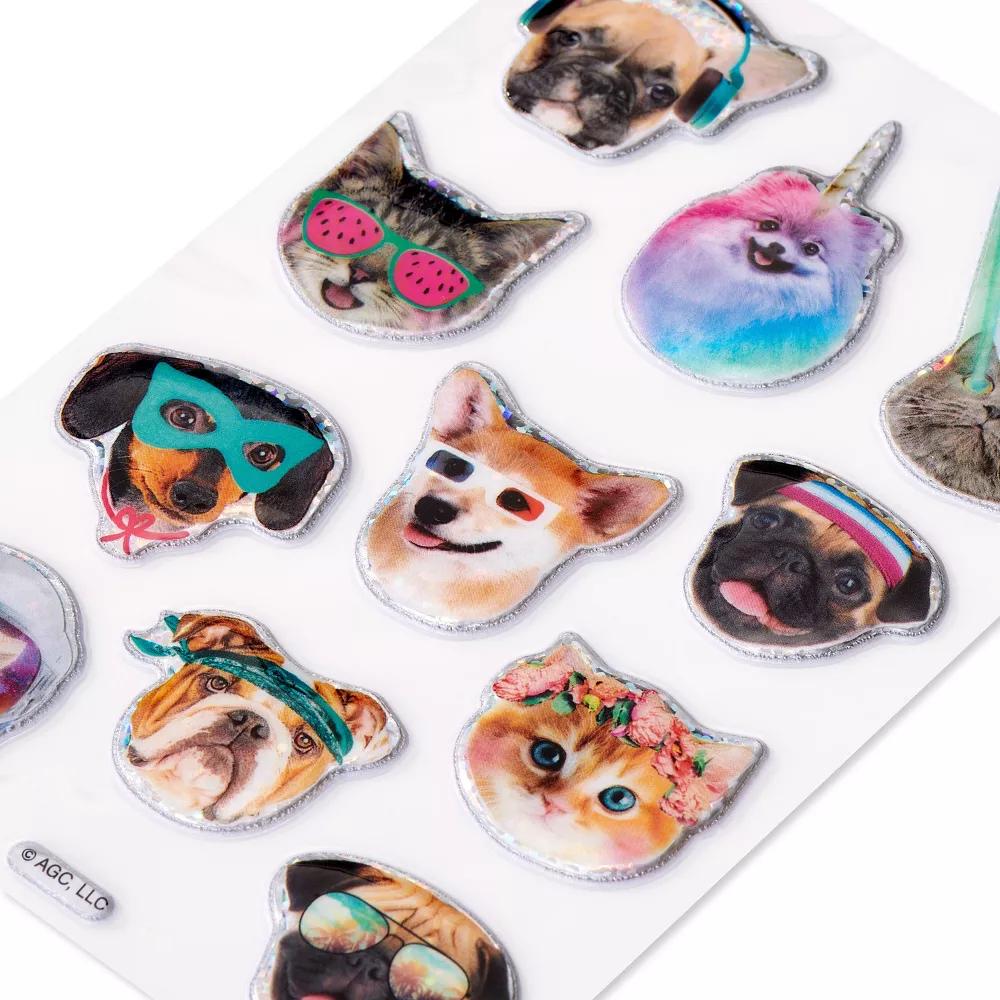 Funny Pets Puffy Stickers for Kids, 3D Sparkly Cats and Dogs 11ct, 1 Sheet - Image 4