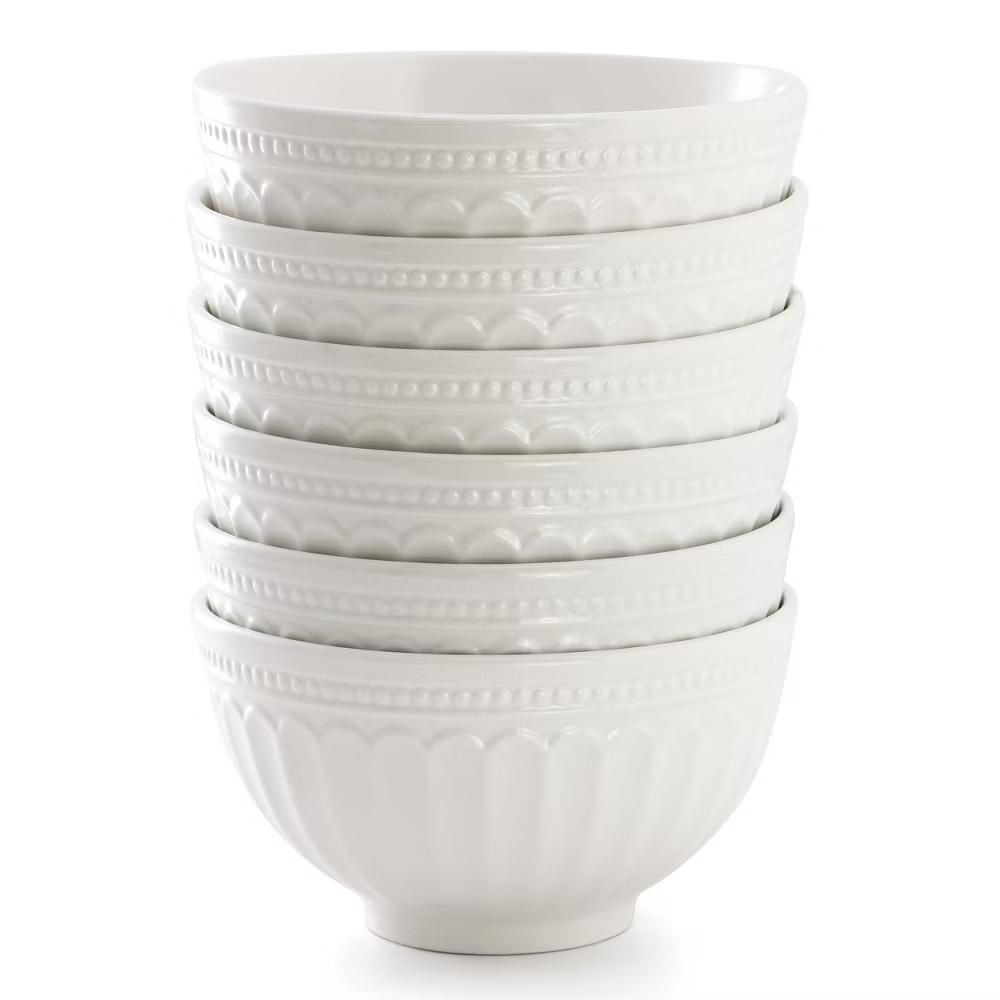 Hansel 6 Piece Embossed Arch Stoneware Cereal Bowl Set in White - Image 5