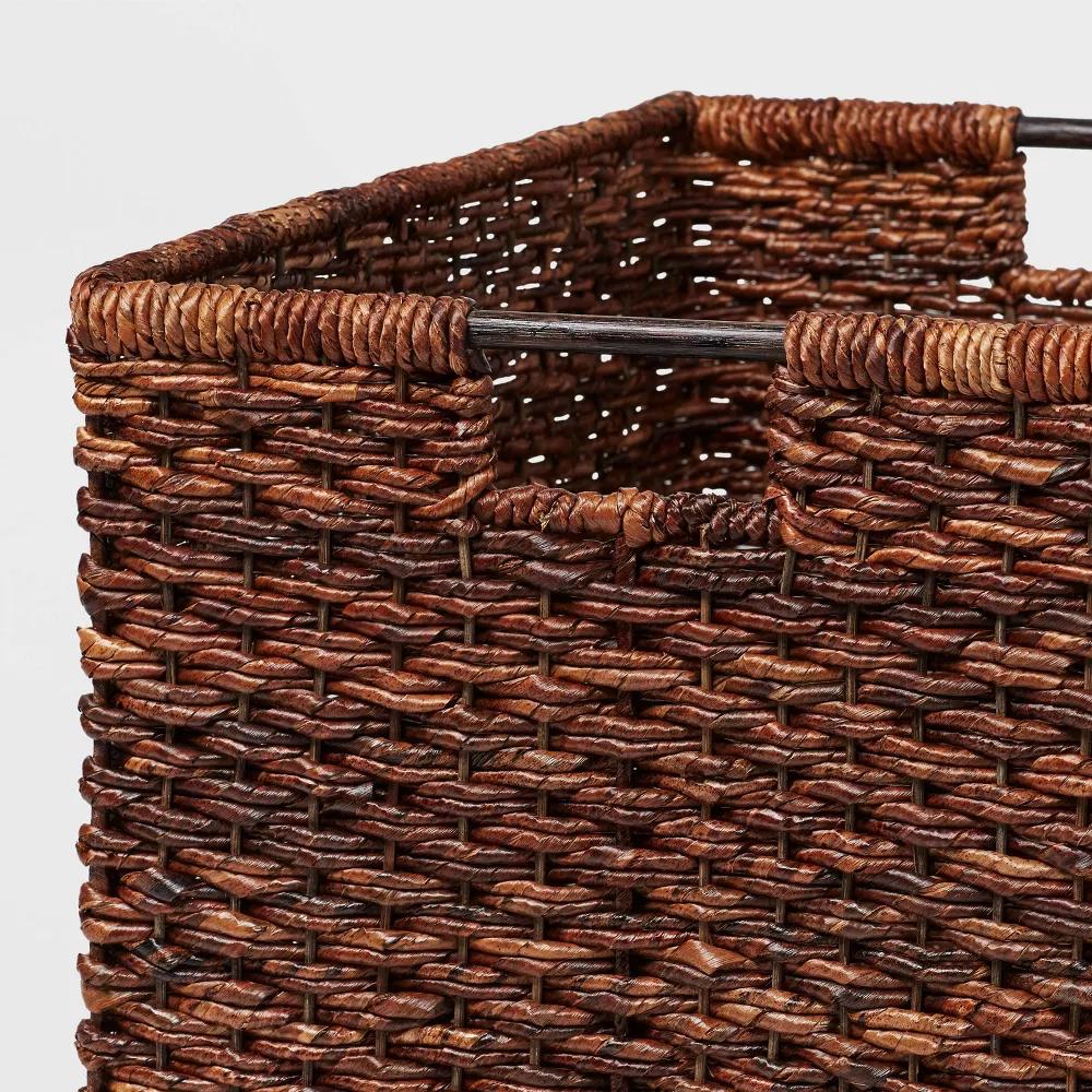 XL Woven Abaca Basket - Handwoven Storage, Lacquered Finish, Rectangle Floor Crate, 22"x15"x13" - Image 2