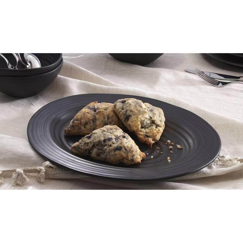 Oneida 12pc Stoneware Dinnerware Set Ridge Black: Matte Black Dishes, Swirl Pattern, Service for 4, Dishwasher-Safe - Image 7