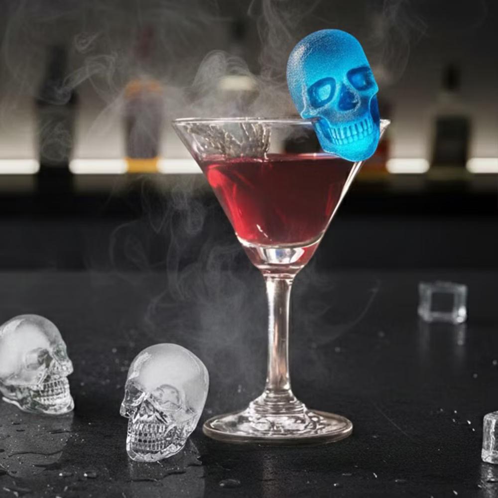 Alilang Women's 2-Pack Skull Silicone Ice Cube Tray 8-Cavity Flexible Nonstick Halloween Drink Mold