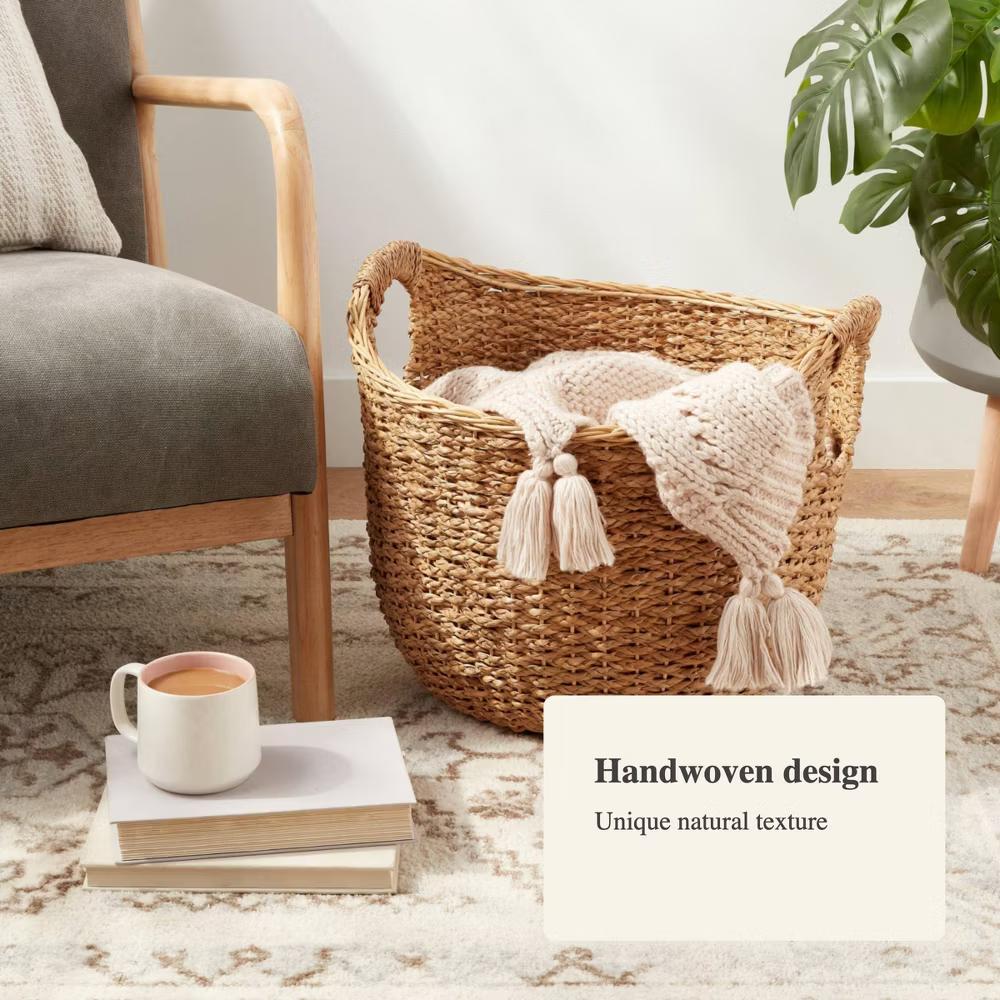 Large Round Braided Seagrass Basket - Handwoven Khaki Wicker for Blanket Storage, Nest Certified - Image 4