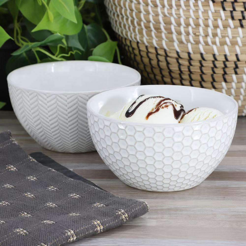 Earlhart 2 Piece 6 Inch Ribbed Stoneware Cereal Bowl Set in White - Image 10