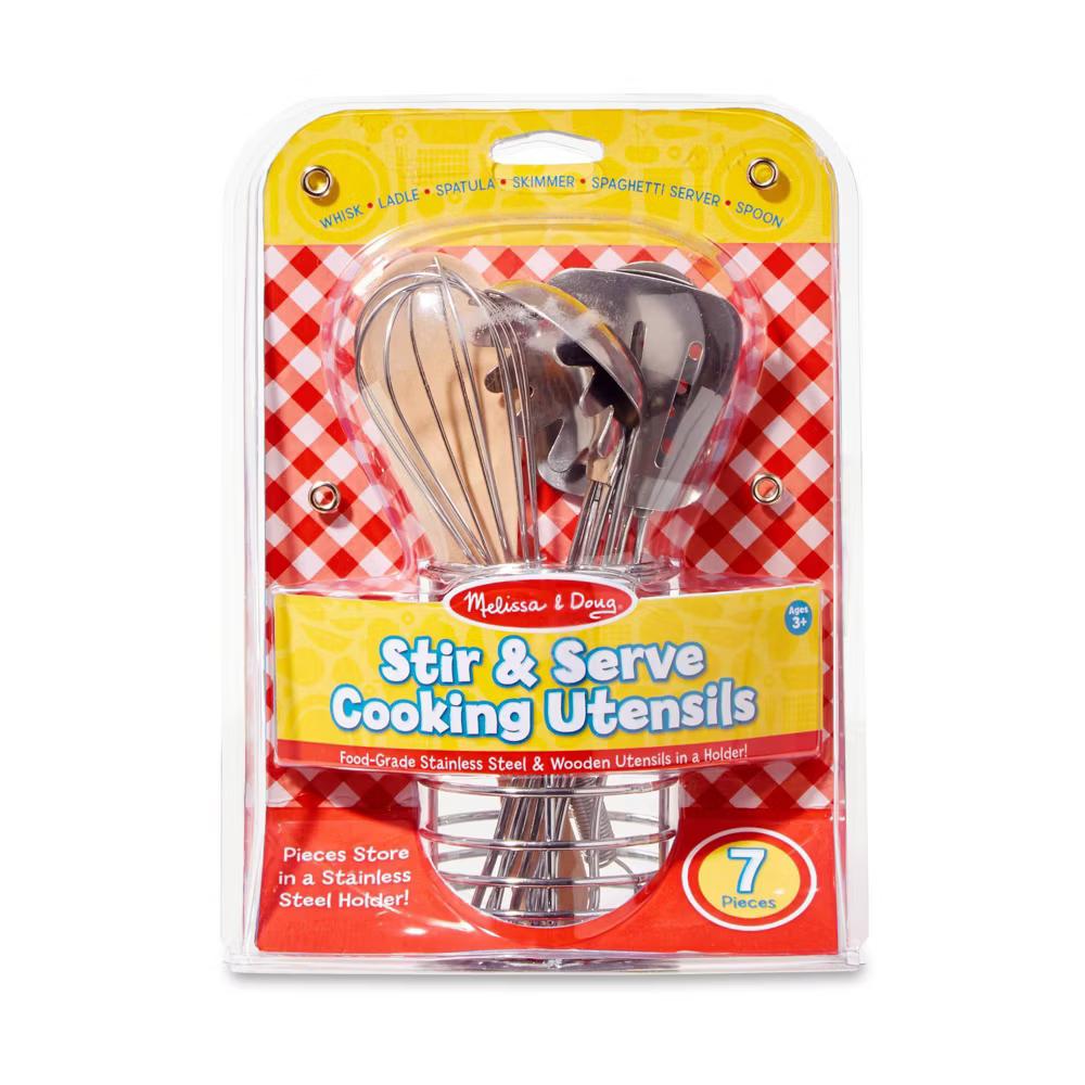 Stir and Serve Cooking Utensils (7pc) - Stainless Steel and Wood: Pretend Kitchen Accessories Set - Image 9