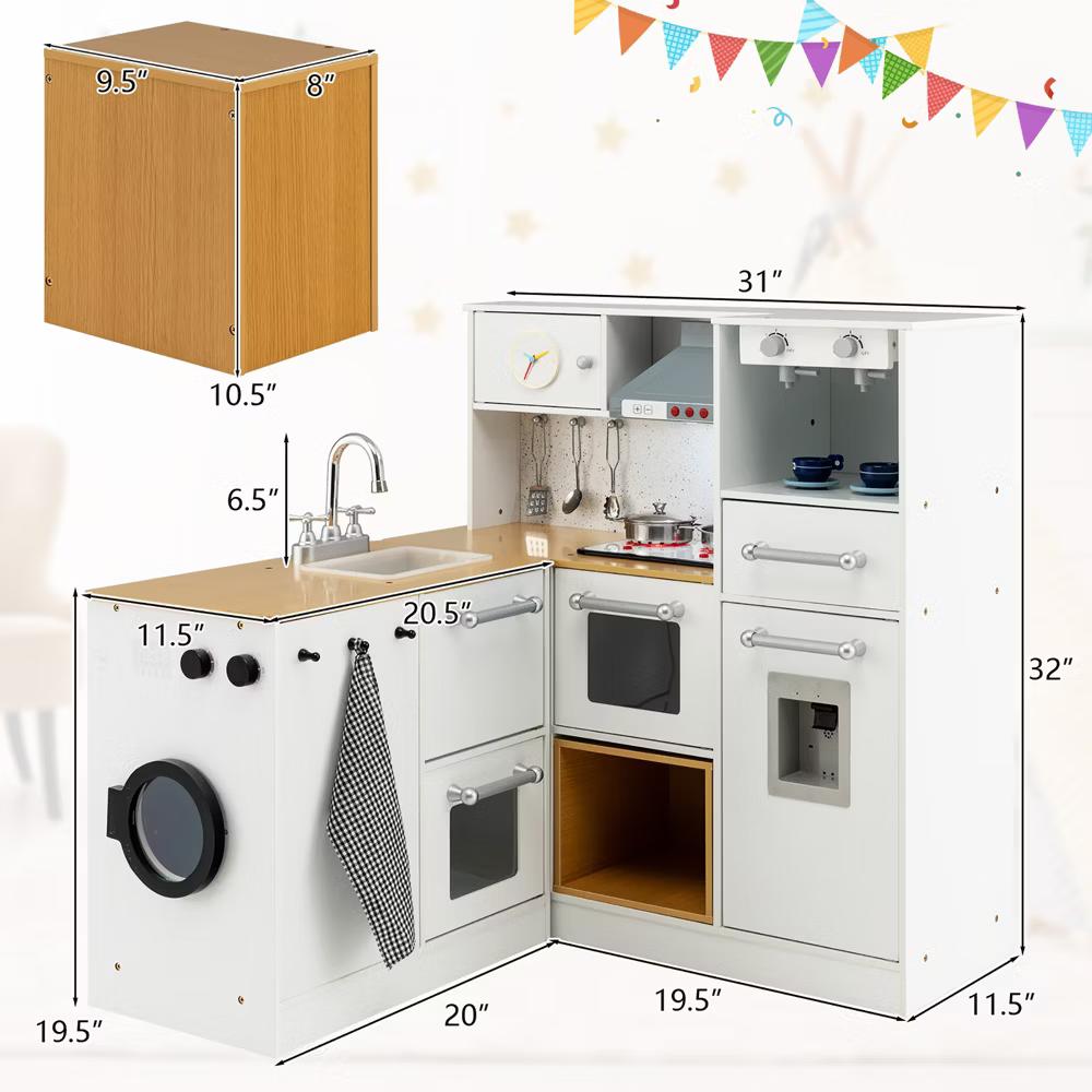 Kids 2-Piece Kitchen Play Set Pretend Chef Toy Set w/ Range Hood & Stove Burner - Image 3