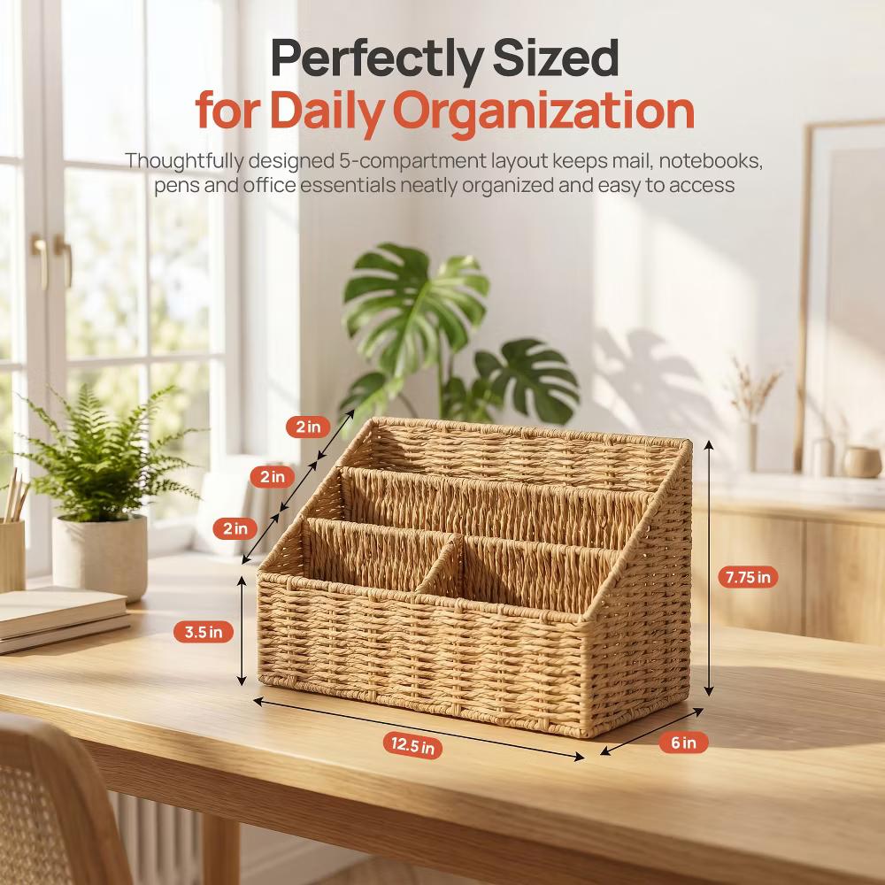 Wickerwise Handwoven Paper Rope Desktop Organizer for Mail & Files - Image 13