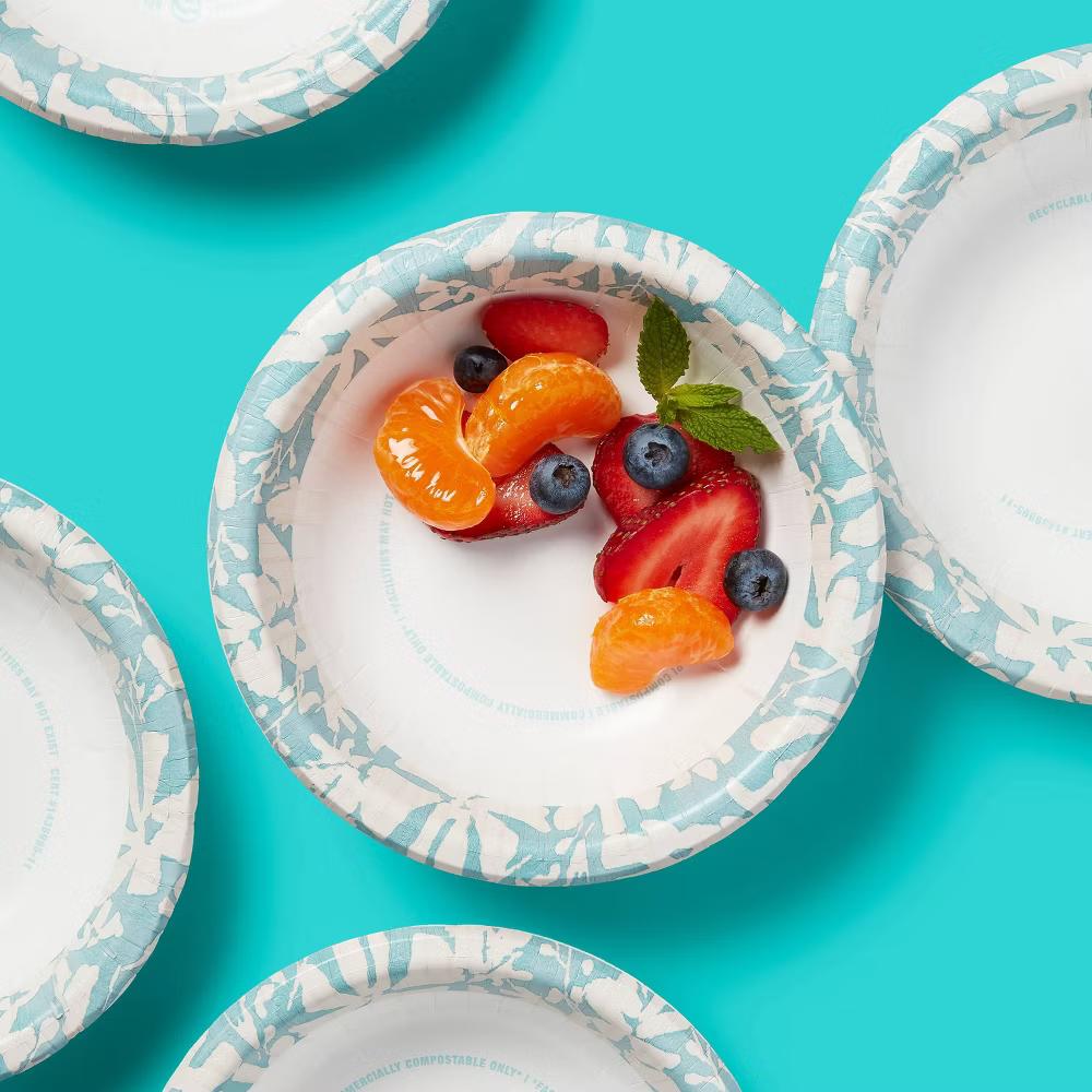 Watercolor Botanical Paper Bowl - 12oz/42ct - Round, Disposable Dinnerware, 6" Diameter - Image 2