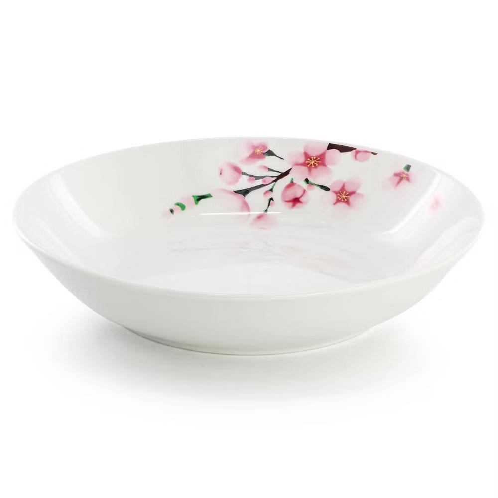 Tamara Cherry Blossom Porcelain Dinnerware Set in White and Pink - Image 9