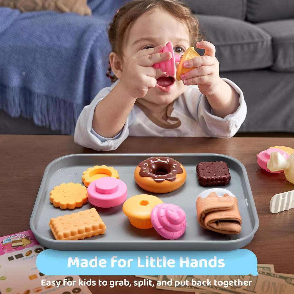 Toddler Pretend Play Bakery Set - 17PCS Kitchen Toys with Cookies, Tray & Money for Learning Imagination, Christmas Birthday Gift for Boys Girls