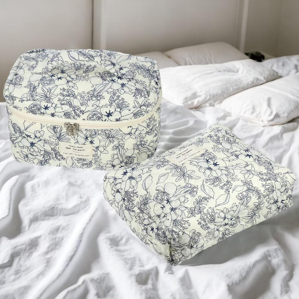 Women's Quilted Makeup Bag Large Capacity Cosmetic Bag White 2 Pcs - Image 8