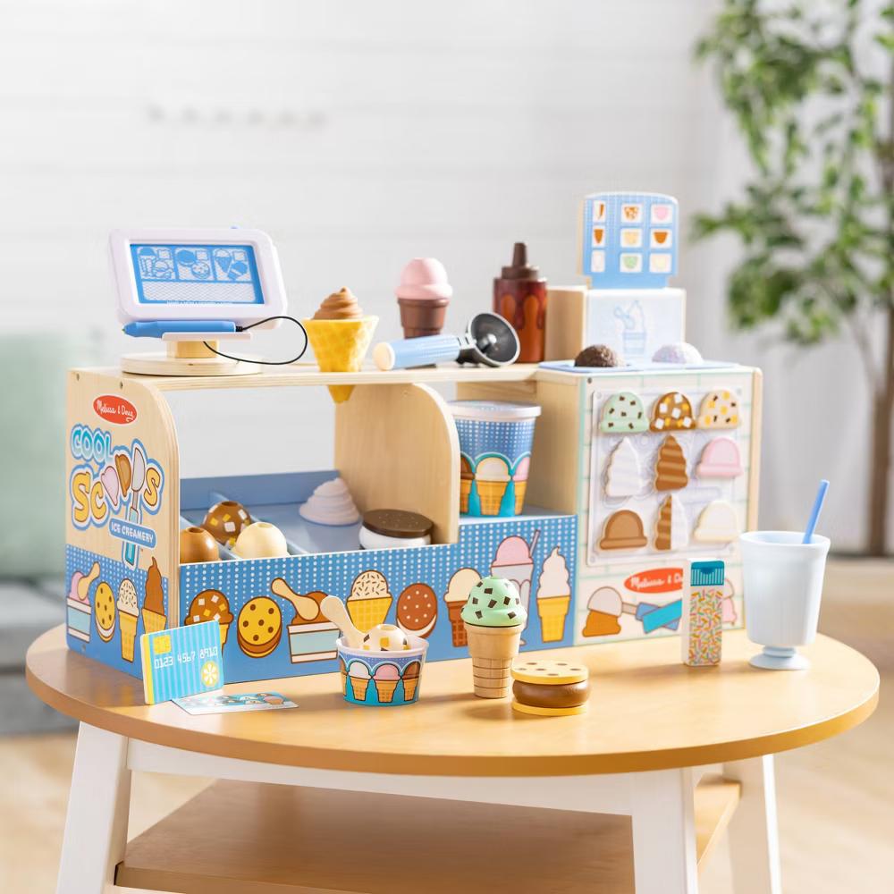 Cool Scoops Ice Creamery Wooden Counter with Play Food Preschool Toy: Creative Play 42-Piece Set - Image 3