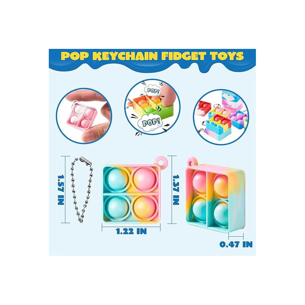 30Pcs Pop Fidget Toys Pop Fidget Keychain Rainbow Bubble Popping Game Mini Fidget Toys Bulk Party Favors for Kids, Sensory Fidget Toys - Image 3