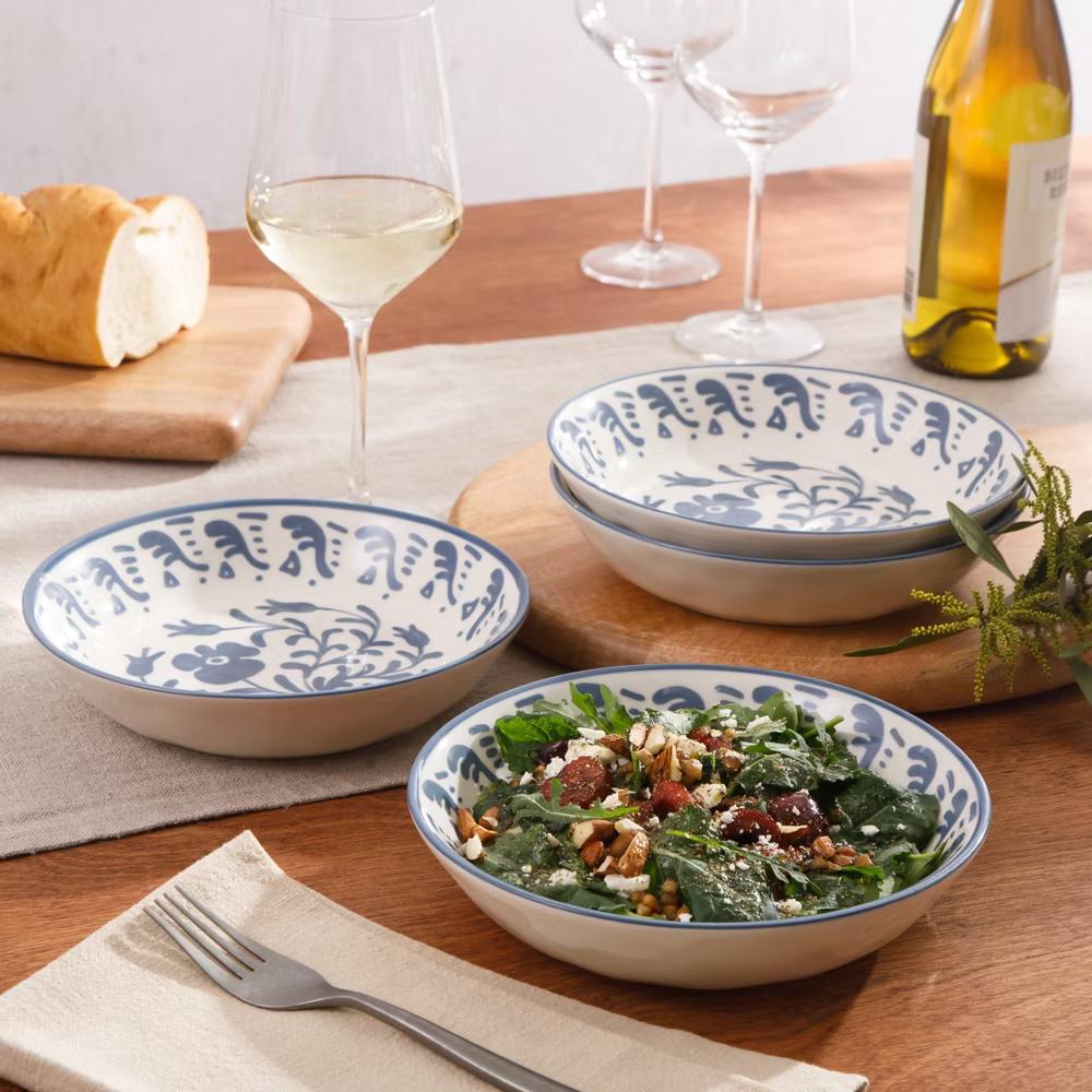 Bloomhouse - 2-Time Oprah’s Favorite Things - 4 Piece Dinner Bowl Set, 8” Stoneware Pasta Bowls, Floral Design, Dishwasher Safe - Image 8
