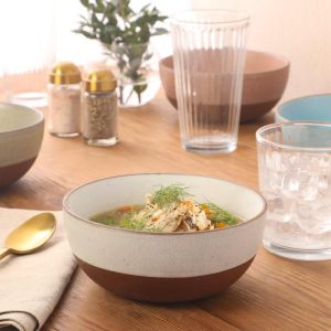 William Crest 4 Piece Cereal Bowl Set, 6.25” Round Stoneware Bowls, Reactive Glaze Finish, Soup & Snack Bowls, Dishwasher Safe
