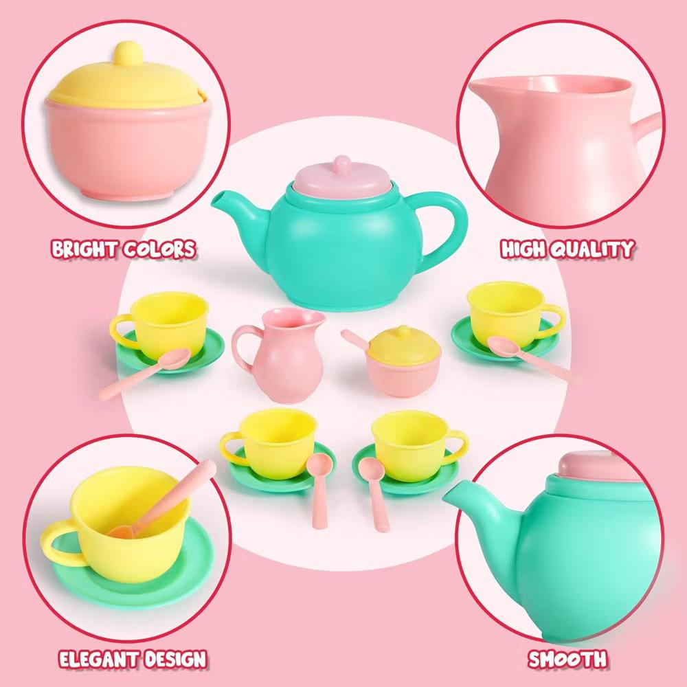 18PCS Pretend Play Tea Party Set Play Food Accessories, Plastic Tea Set, Mini Kitchen for Kids, Gifts for Toddler Boys Girls Ages 3 4 5 6 Years Old - Image 3