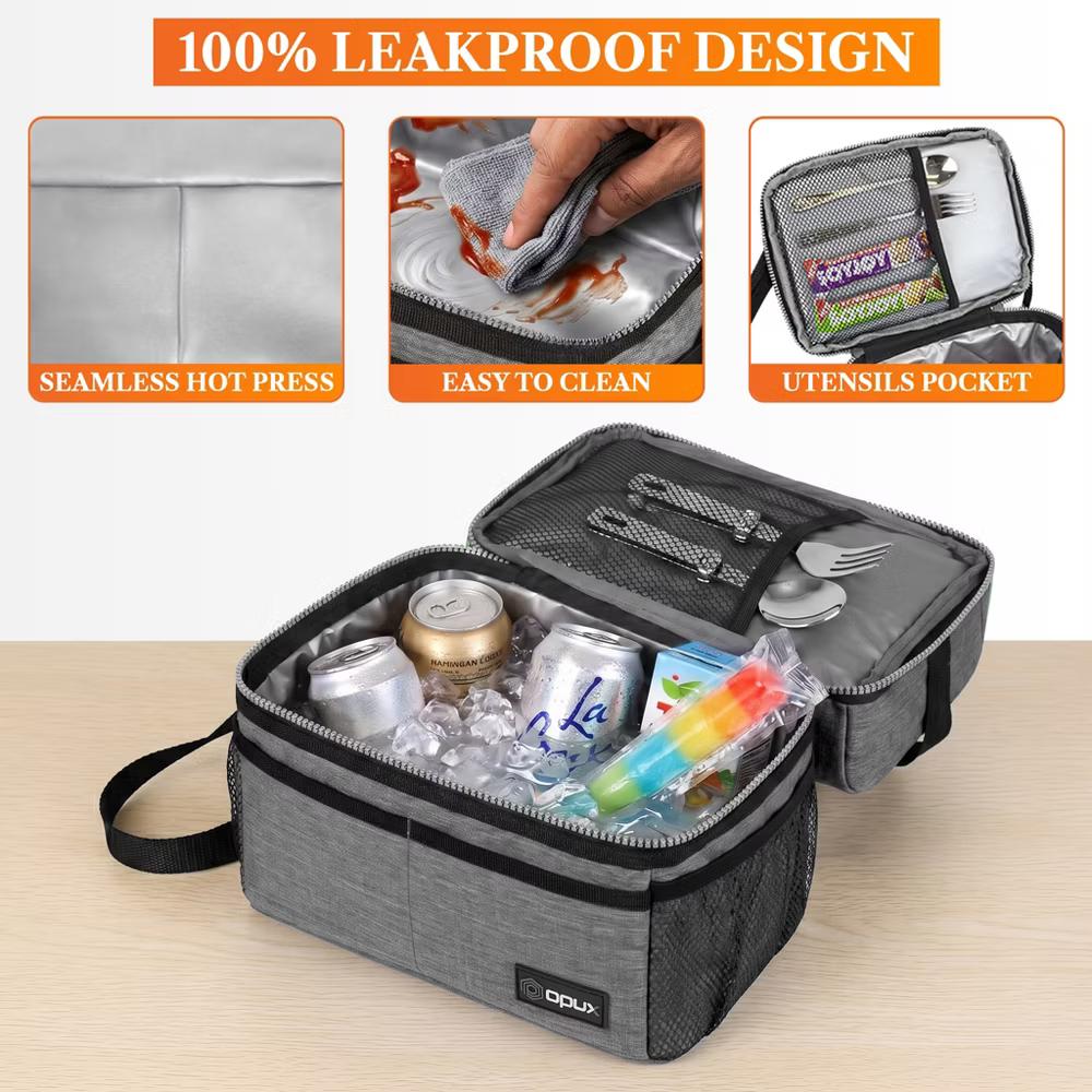 Double Decker Lunch Box Men Women, Insulated Leakproof Cooler Bag Adult Work, Dual Compartment Pail Tote Boys Girls Kids - Image 54