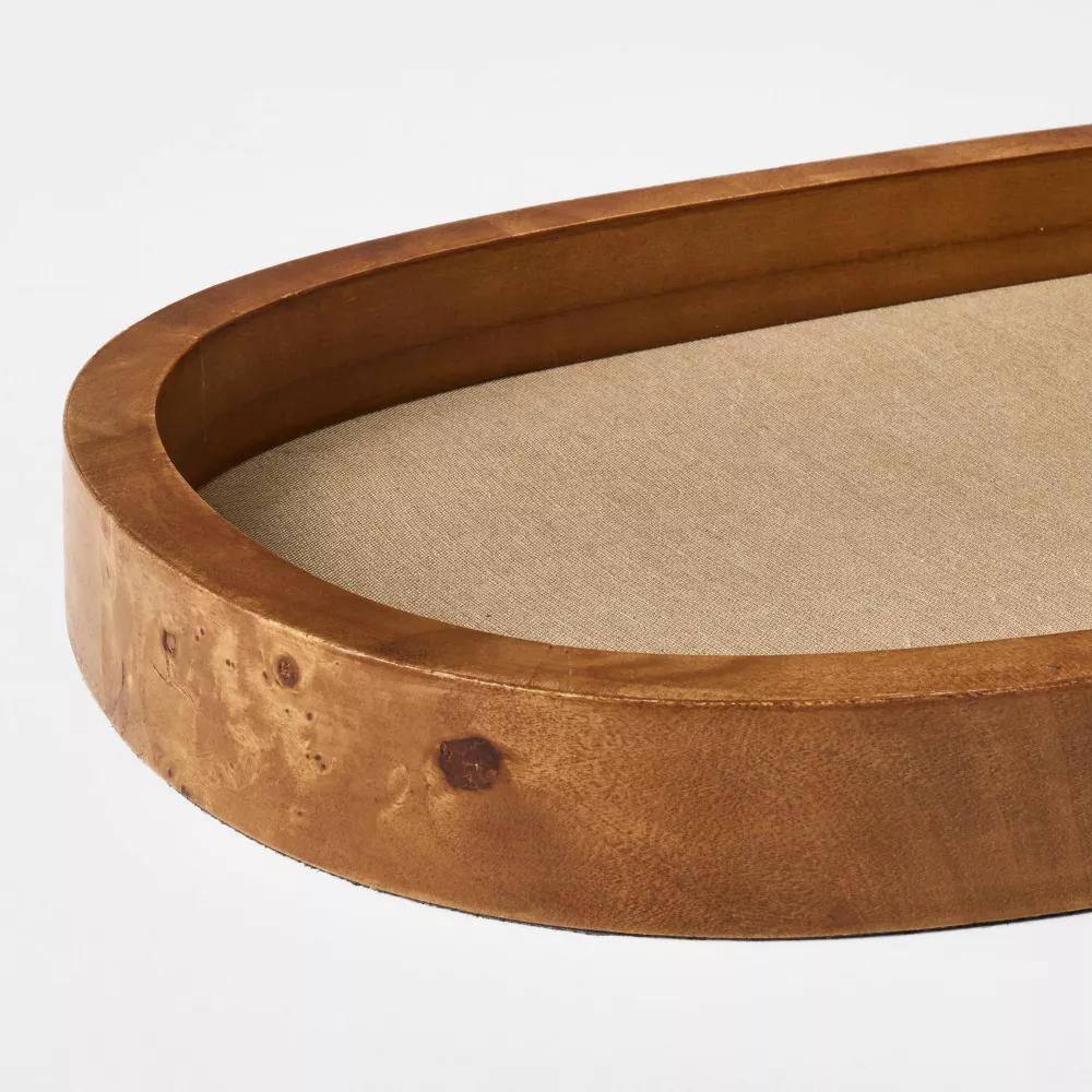 9.5" Burl Wood and Linen Tray - designed with Studio McGee - Image 3