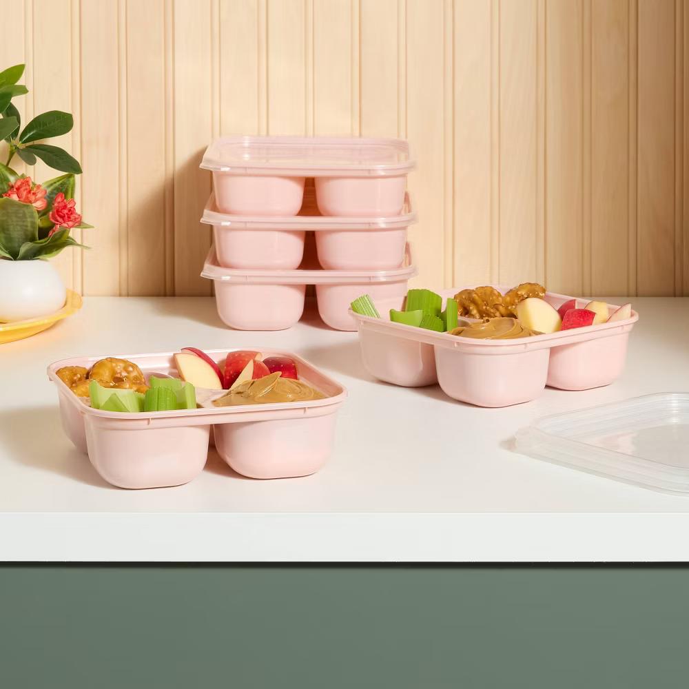 10pc (Set of 5) Plastic Divided Snack Food Storage Container Set - Image 2