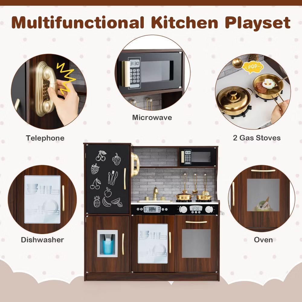 Kid's Pretend Play Kitchen Toddler Kitchen Playset with Blackboard Pink/White/Light Pink/Beige - Image 28