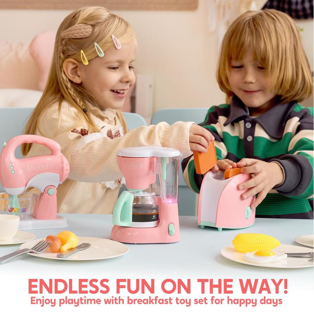 Play Kitchen Toys, Pretend Play Kitchen Appliances Toy Set with Coffee Maker, Mixer, Toaster, Christmas Birthday Gift for Kids Ages 3+,Pink - Image 2