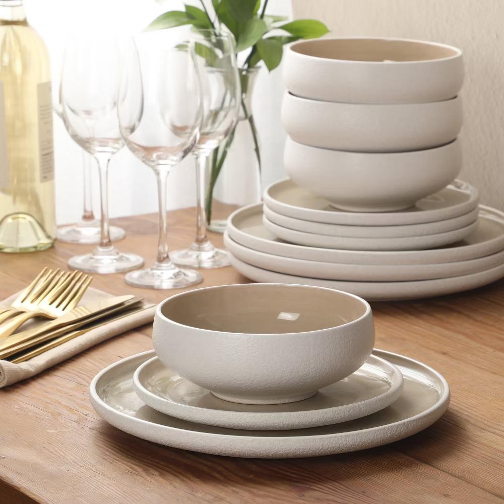 Pacifco Beach Plates and Bowls Sets, 12-Piece Stoneware Dinnerware Sets, Reactive Glaze Dish Set, Service for 4 - Image 2
