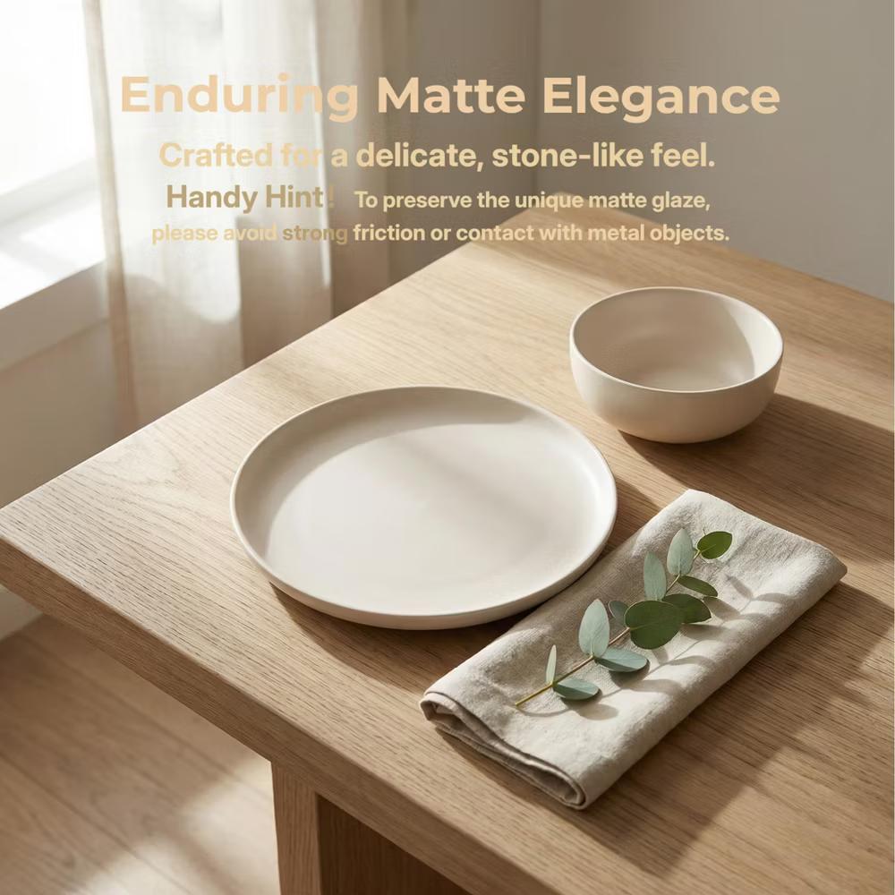 GreenElevate Stoneware Elegance 12-Piece Dinnerware Set for 4, Plates&Bowls, Microwave & Dishwasher Safe, Non-Toxic Matte Glaze, Stackable Kitchenware - Image 4